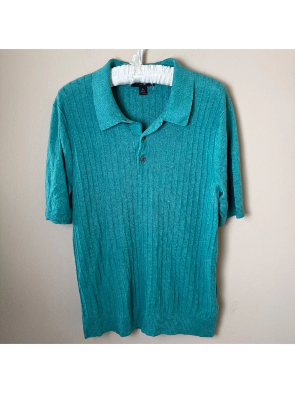 Banana Republic Solare Ribbed Silk Linen Sweater Polo Mens Small Green Resort